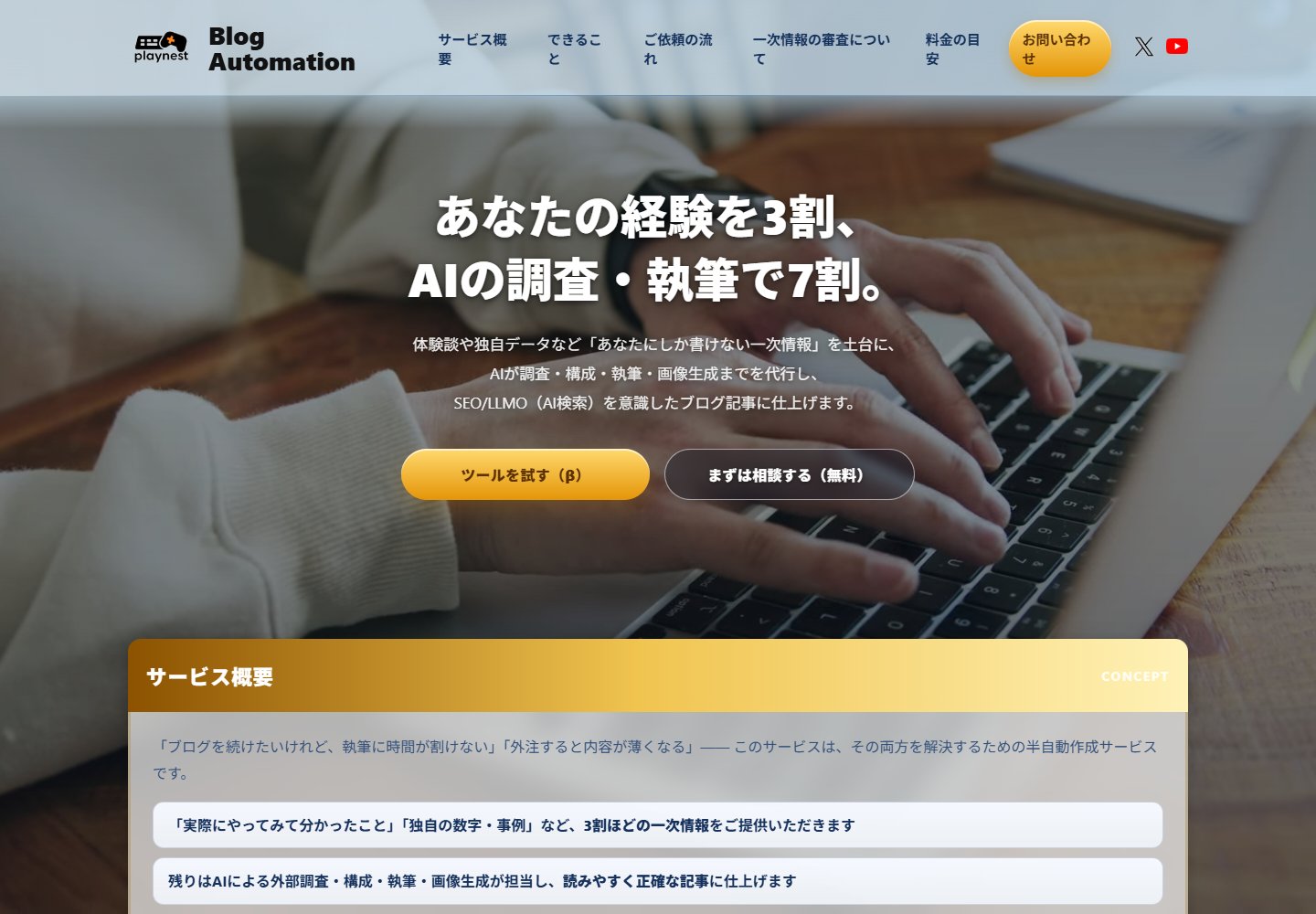 ブログ半自動作成サービスの実際の公開画面